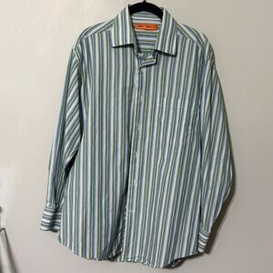 Sette Ponti Men’s M Striped Shirt 100% Cotton Blue Green White